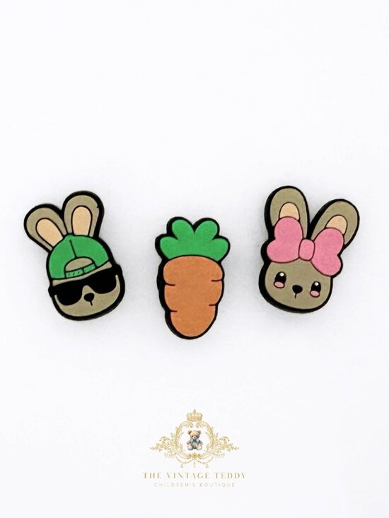 The Vintage Teddy Other - Cute Kids Shoes Charms for Crocs Style Clogs Girls & Boys Easter Bunny Set of 3